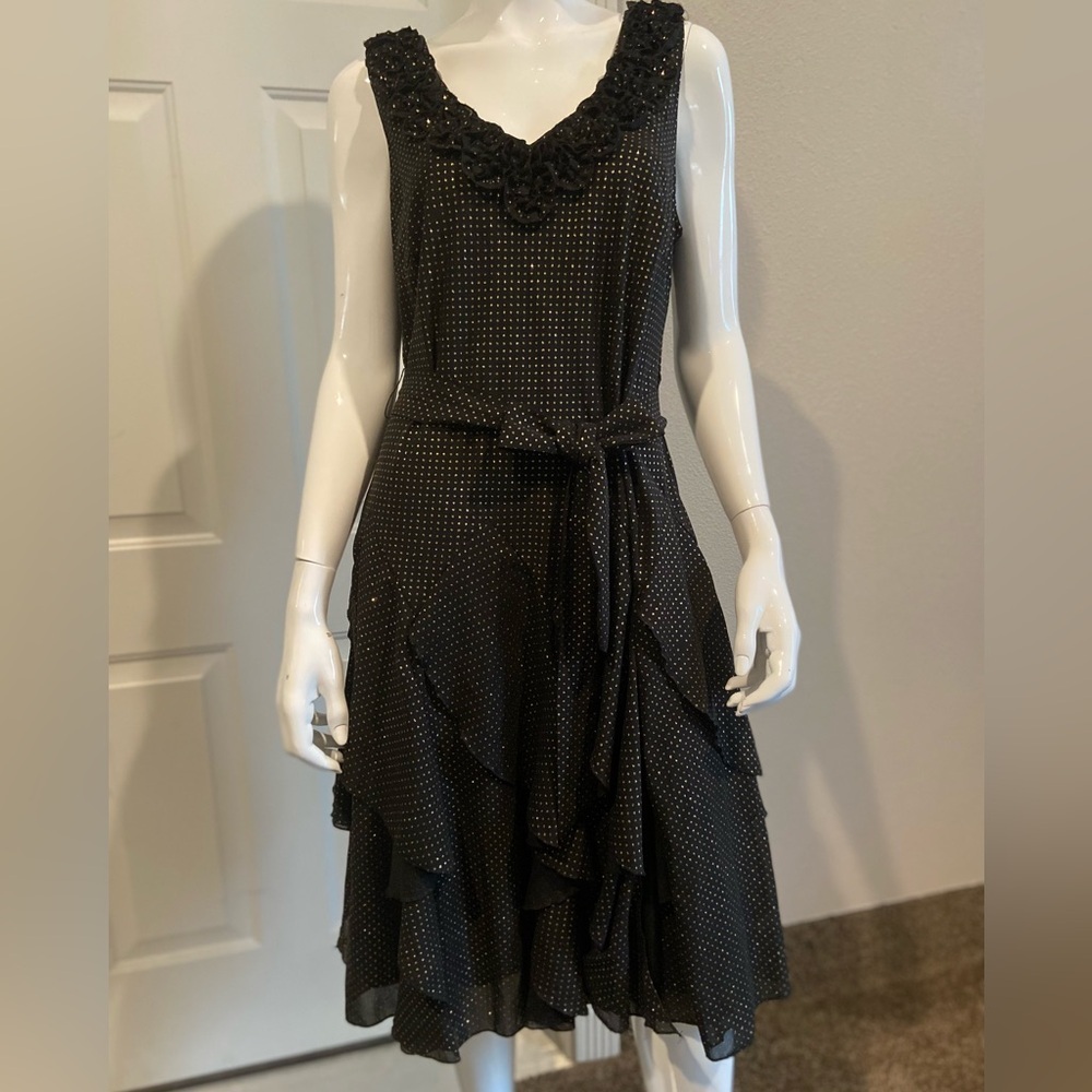 RB Collection~New York~Semi-Sheer~Metallic Dots~Godet Panels~Midi Dress~Size 10